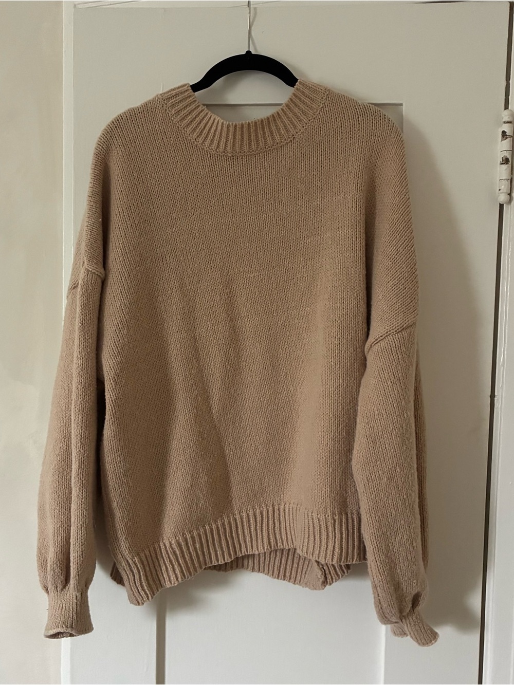 Beige Oversized Crewneck Sweater - Women